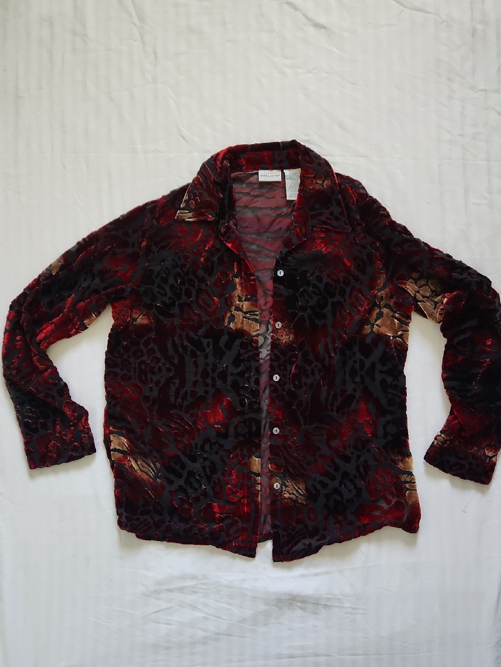 White Stag Red and Black Velvet Burnout Button-Up Shirt